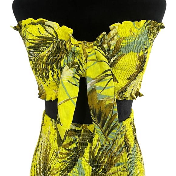 Yellow multicolored Willa crinkled tube top,skirt, two piece adjustable tie, - Picture 2 of 9